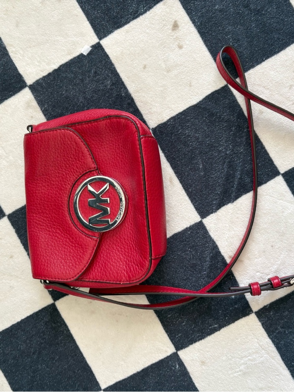 Michael Kors Red Pebbled Leather Crossbody with MK Logo